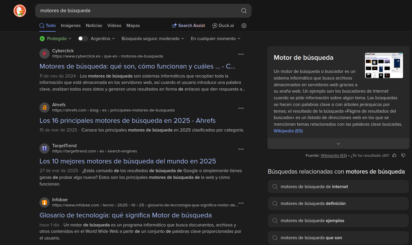 Resultado de una búsqueda a través de DuckDuckGo