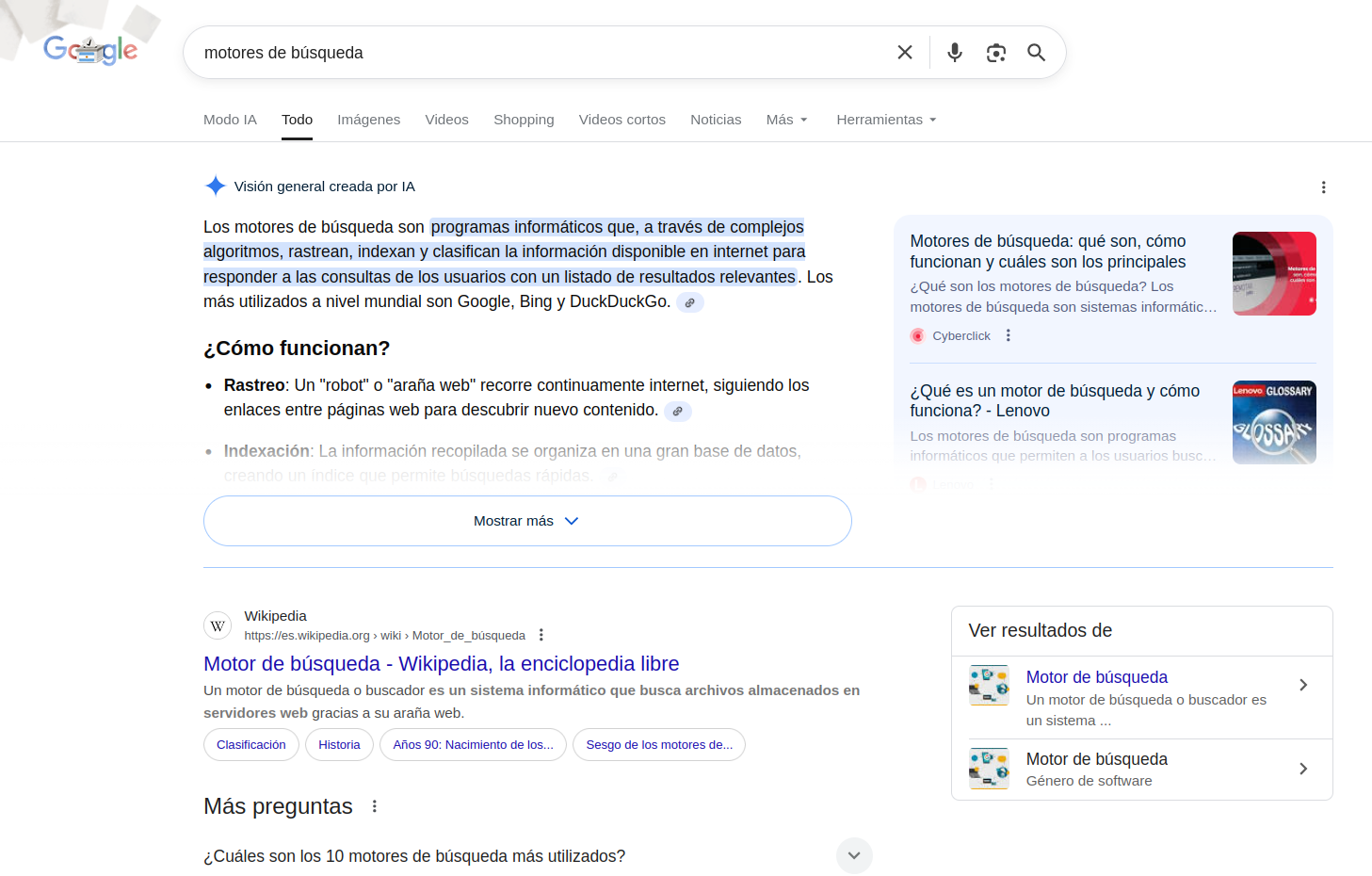 Resultado de una búsqueda a través de Google