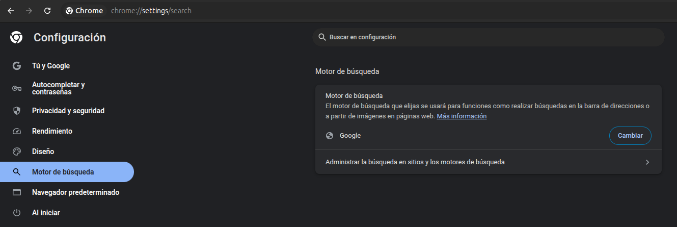 Cambiar motor de búsqueda en Chrome