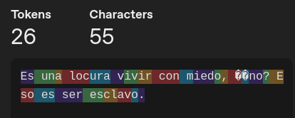 Tokenizador con la frase "Es una locura vivir con miedo, ¿no? Eso es ser esclavo."